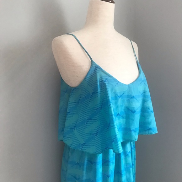 ANTHROPOLOGY by DINA BE Maxi Dress  Blue Front Flutter Panel Sleeveless Sz 6 - Picture 2 of 8